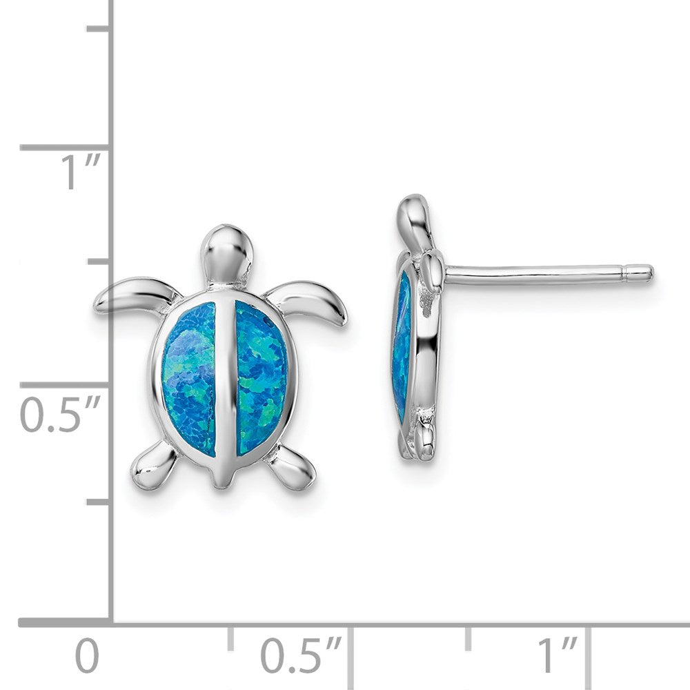 Sterlingsilber Rhodiniert Poliert Blau Erzeugt Opal Schildkröte Ohrstecker