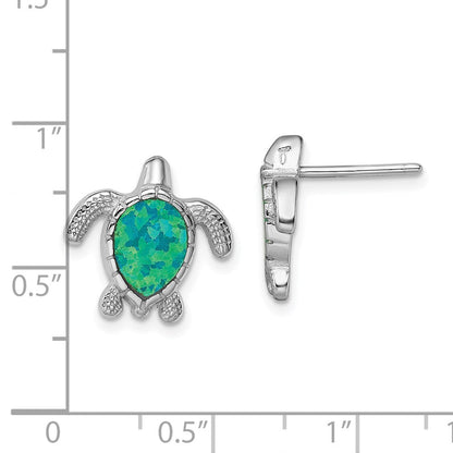 Sterlingsilber Rhodiniert Poliert Grün Erzeugt Opal Schildkröte Ohrstecker