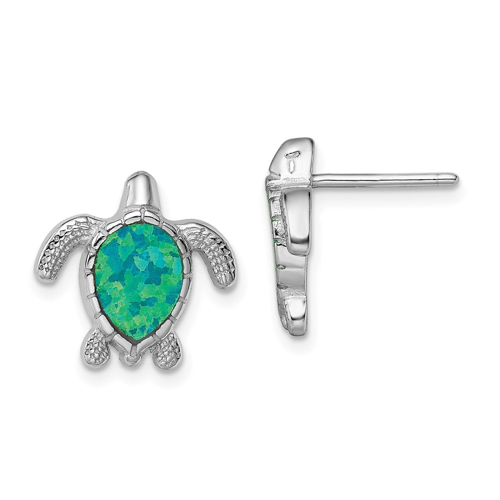 Sterlingsilber Rhodiniert Poliert Grün Erzeugt Opal Schildkröte Ohrstecker