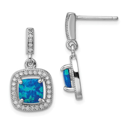 Sterlingsilber Rhodiniert Blau Erzeugt Opal Zirkonia Ohrstecker