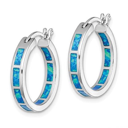 Sterlingsilber Rhodiniert Blau Cr. Opal In/out Rund Creolen