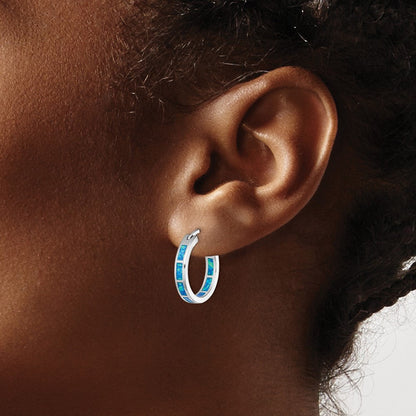 Sterlingsilber Rhodiniert Blau Cr. Opal In/out Rund Creolen