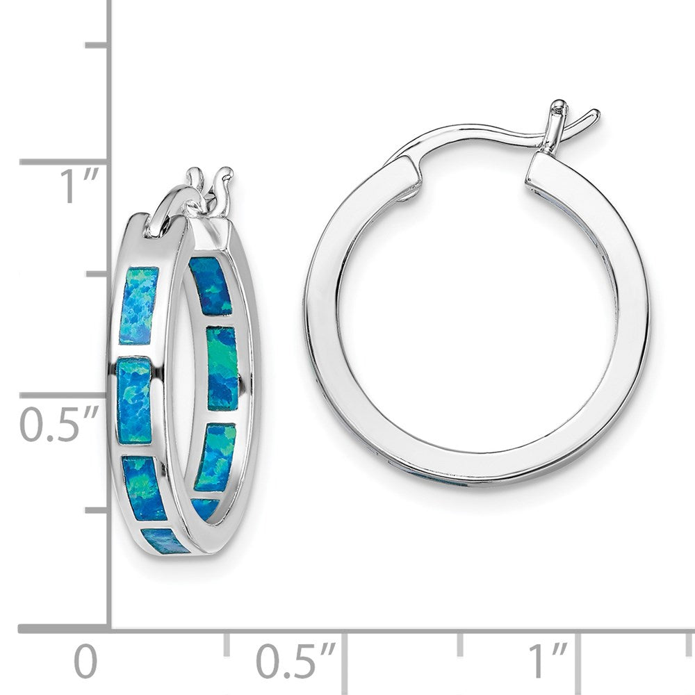 Sterlingsilber Rhodiniert Blau Cr. Opal In/out Rund Creolen