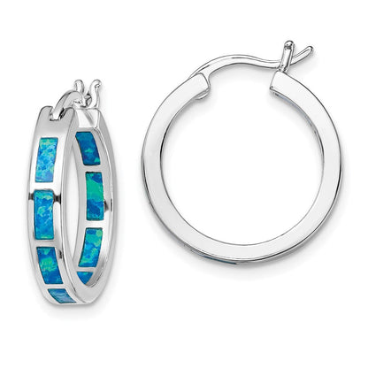 Sterlingsilber Rhodiniert Blau Cr. Opal In/out Rund Creolen