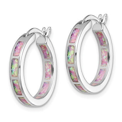 Sterlingsilber Rhodiniert Rosa Cr. Opal In/out Rund Creolen