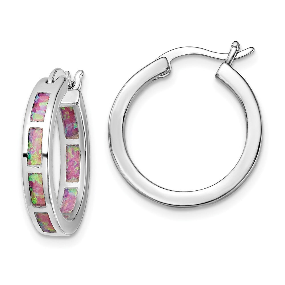 Sterlingsilber Rhodiniert Rosa Cr. Opal In/out Rund Creolen