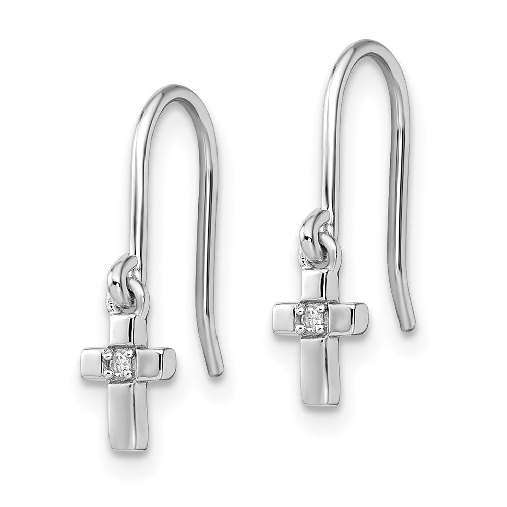 Sterlingsilber Rhodium Diamant. Kreuz Hängend Shepherds Haken Ohrringe