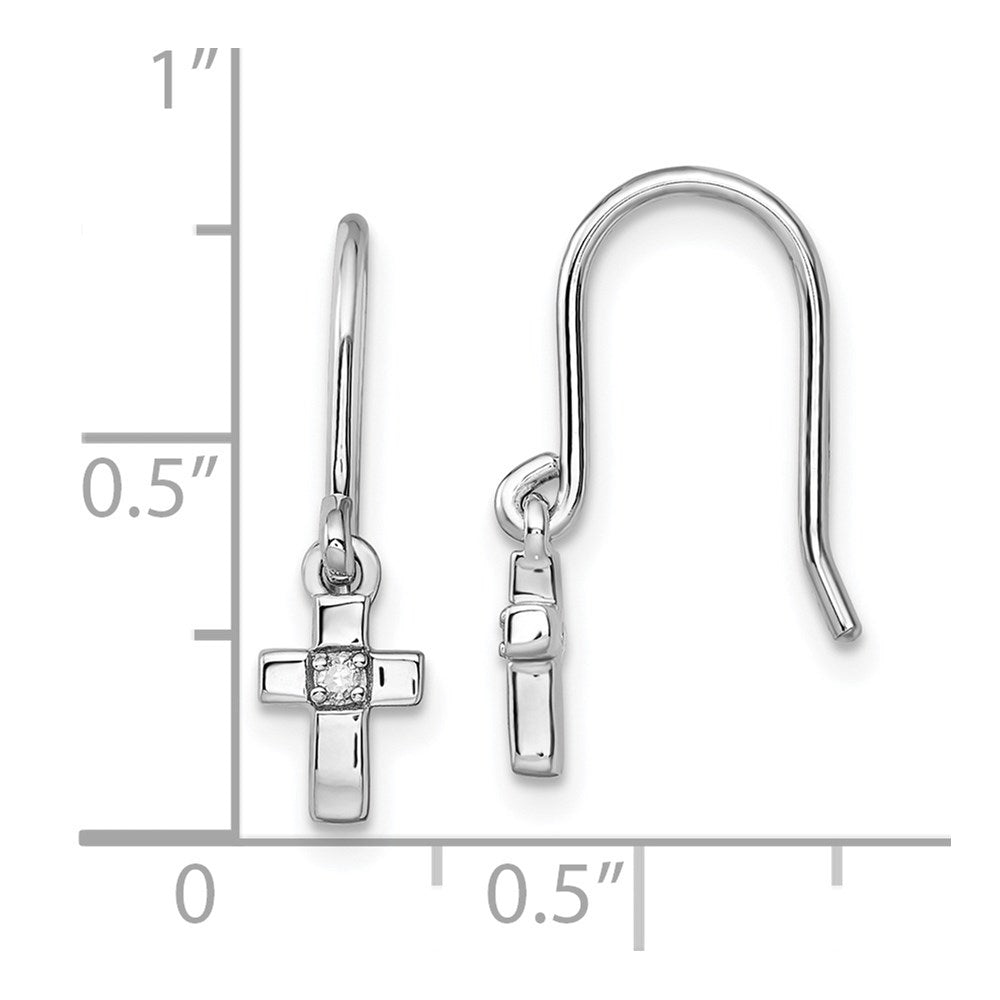 Sterlingsilber Rhodium Diamant. Kreuz Hängend Shepherds Haken Ohrringe