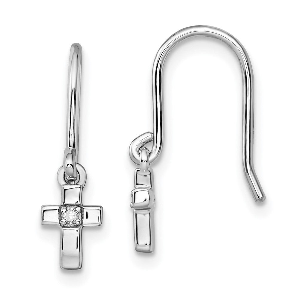 Sterlingsilber Rhodium Diamant. Kreuz Hängend Shepherds Haken Ohrringe