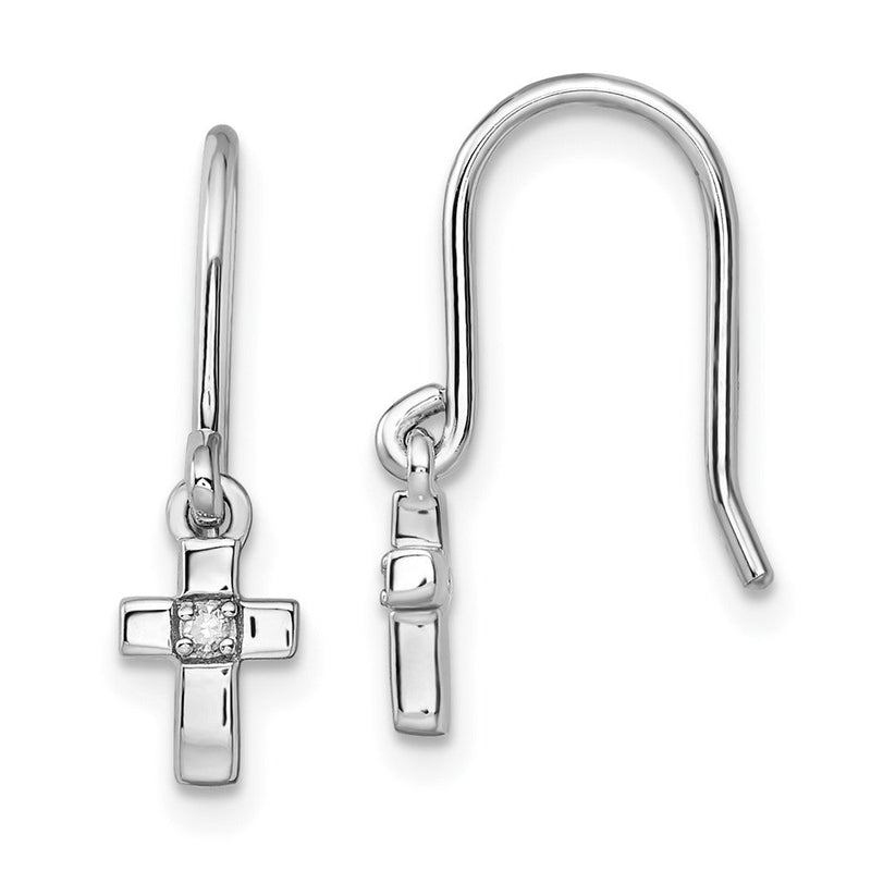 Sterlingsilber Rhodium Diamant. Kreuz Hängend Shepherds Haken Ohrringe