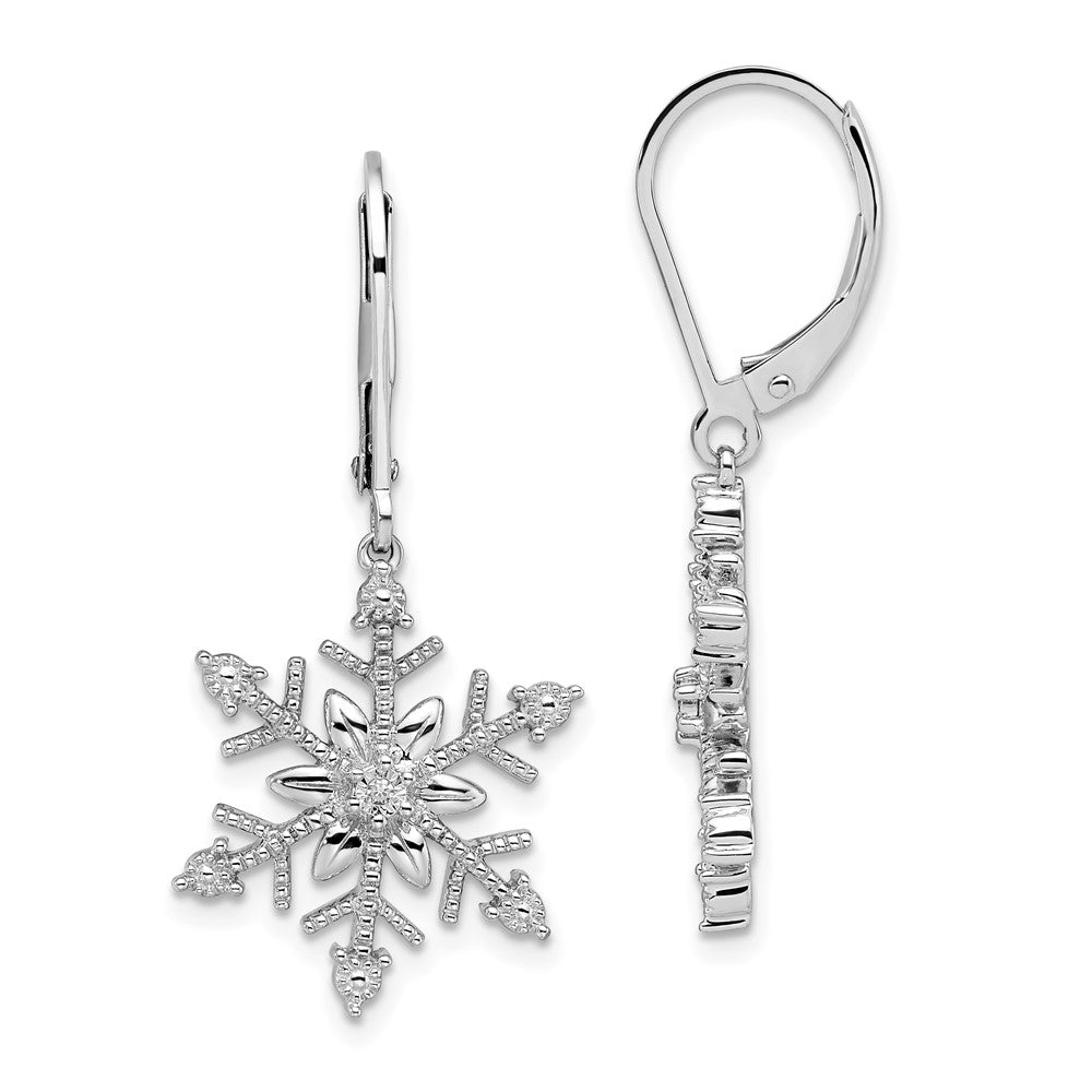 Sterlingsilber Rhodium Diamant. Schneeflocke Ohrhänger mit Brisur