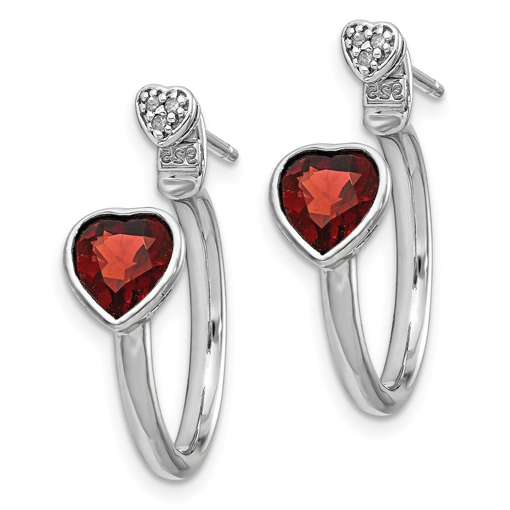 Sterlingsilber Diamant & Granat Herz Vorderseite Rückseite Ohrstecker