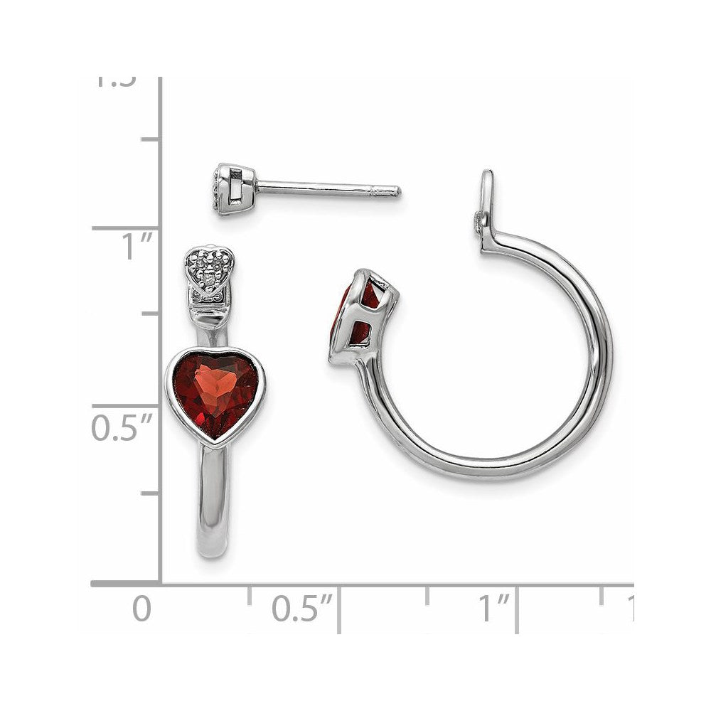 Sterlingsilber Diamant & Granat Herz Vorderseite Rückseite Ohrstecker