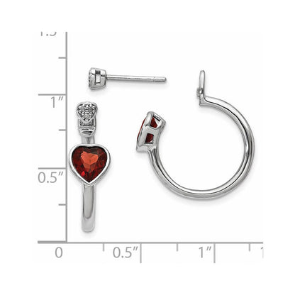 Sterlingsilber Diamant & Granat Herz Vorderseite Rückseite Ohrstecker