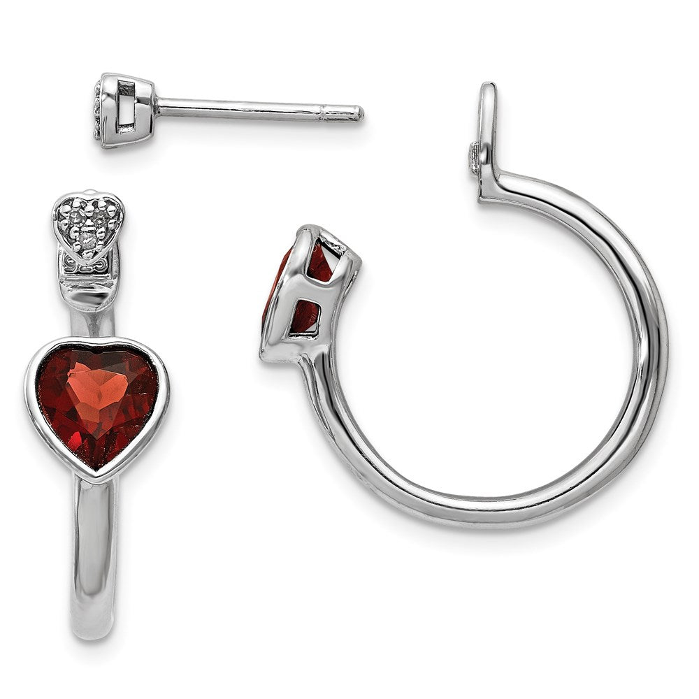 Sterlingsilber Diamant & Granat Herz Vorderseite Rückseite Ohrstecker