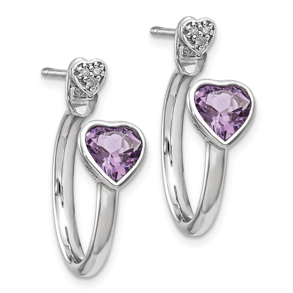 Sterlingsilber Diamant & Rosa Amethyst Herz Vorderseite Rückseite Ohrstecker