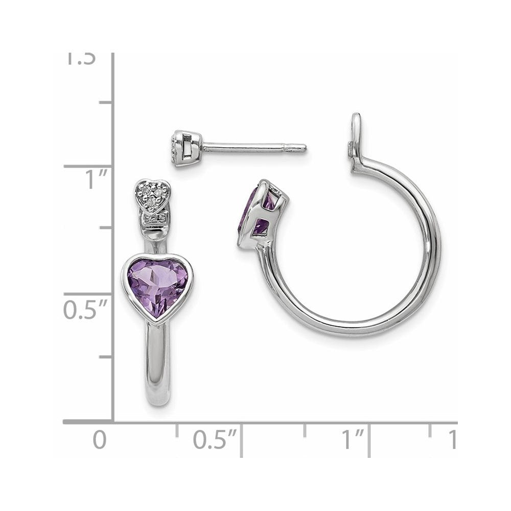 Sterlingsilber Diamant & Rosa Amethyst Herz Vorderseite Rückseite Ohrstecker