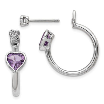 Sterlingsilber Diamant & Rosa Amethyst Herz Vorderseite Rückseite Ohrstecker