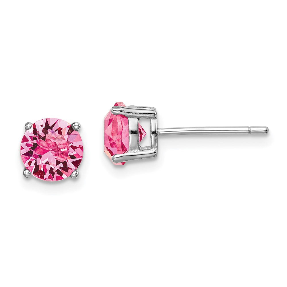 Sterlingsilber Rhodiniert Rosa Kristall Geburtsstein Ohrringe
