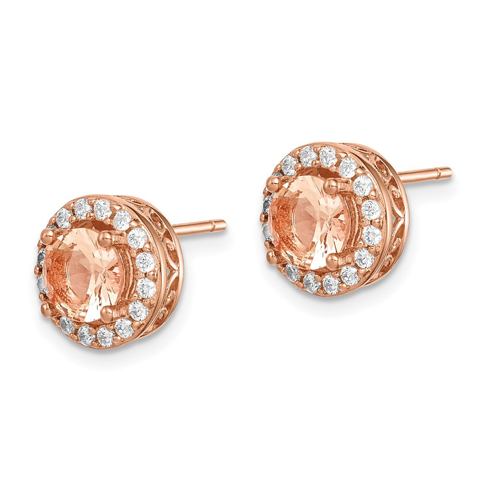 Sterlingsilber Roséfarben Rund Peach Zirkonia Heiligenschein Ohrstecker