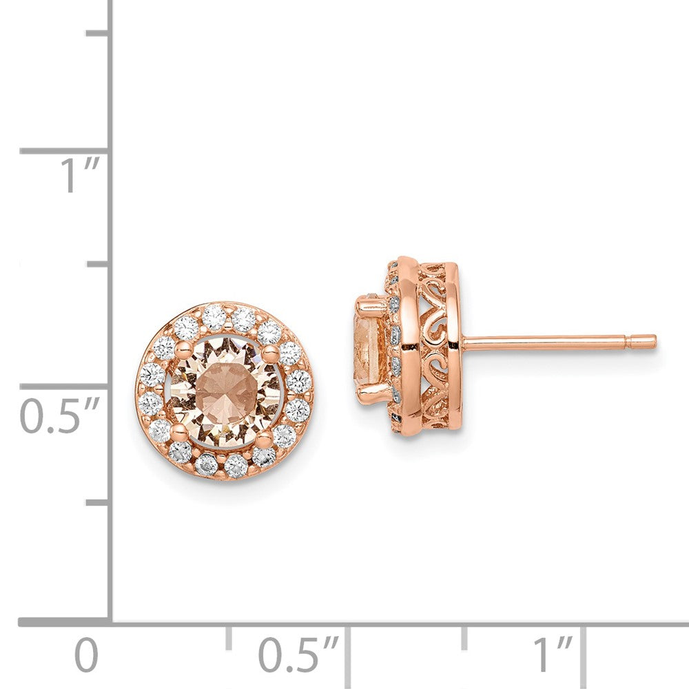 Sterlingsilber Roséfarben Rund Peach Zirkonia Heiligenschein Ohrstecker