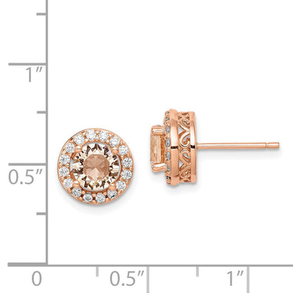 Sterlingsilber Roséfarben Rund Peach Zirkonia Heiligenschein Ohrstecker