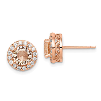 Sterlingsilber Roséfarben Rund Peach Zirkonia Heiligenschein Ohrstecker