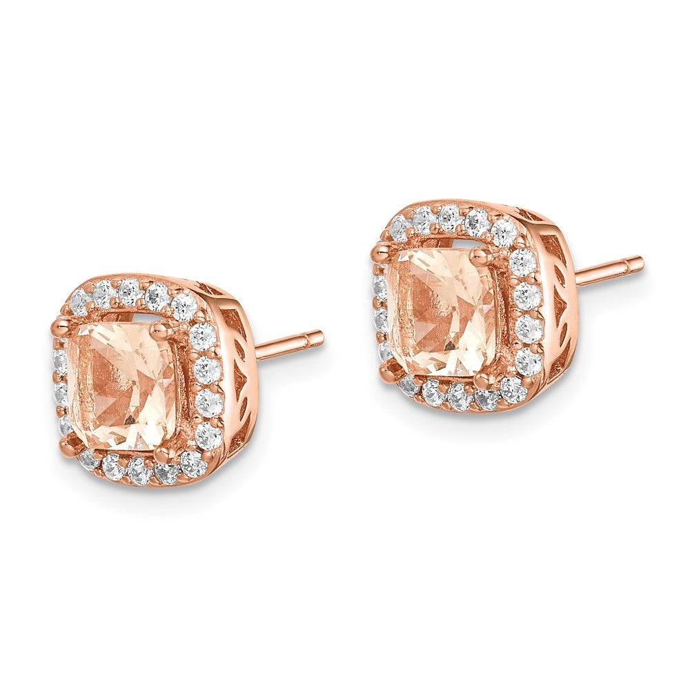 Sterlingsilber Roséfarben Quadratisch Peach Zirkonia Heiligenschein Ohrstecker
