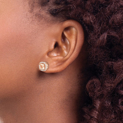 Sterlingsilber Roséfarben Quadratisch Peach Zirkonia Heiligenschein Ohrstecker