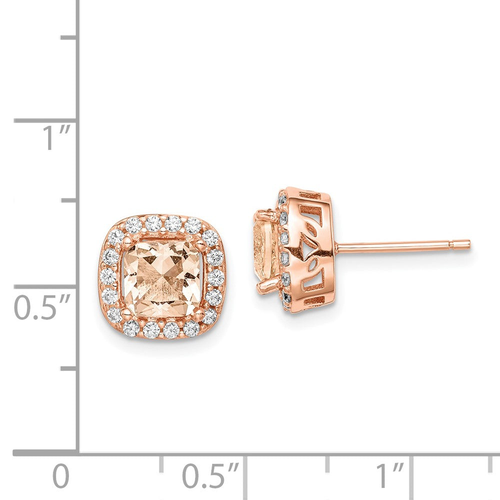 Sterlingsilber Roséfarben Quadratisch Peach Zirkonia Heiligenschein Ohrstecker