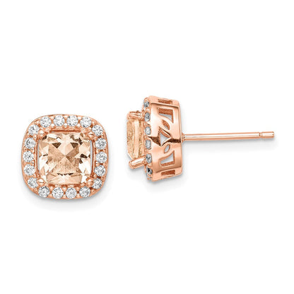 Sterlingsilber Roséfarben Quadratisch Peach Zirkonia Heiligenschein Ohrstecker