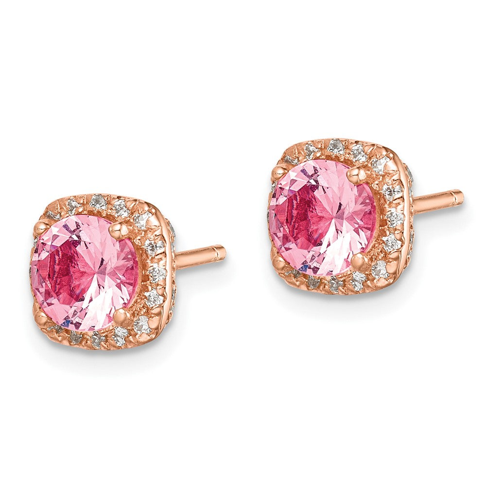 Sterlingsilber Roséfarben Quadratisch Rosa Kristall Mittig und Zirkonia Ohrstecker