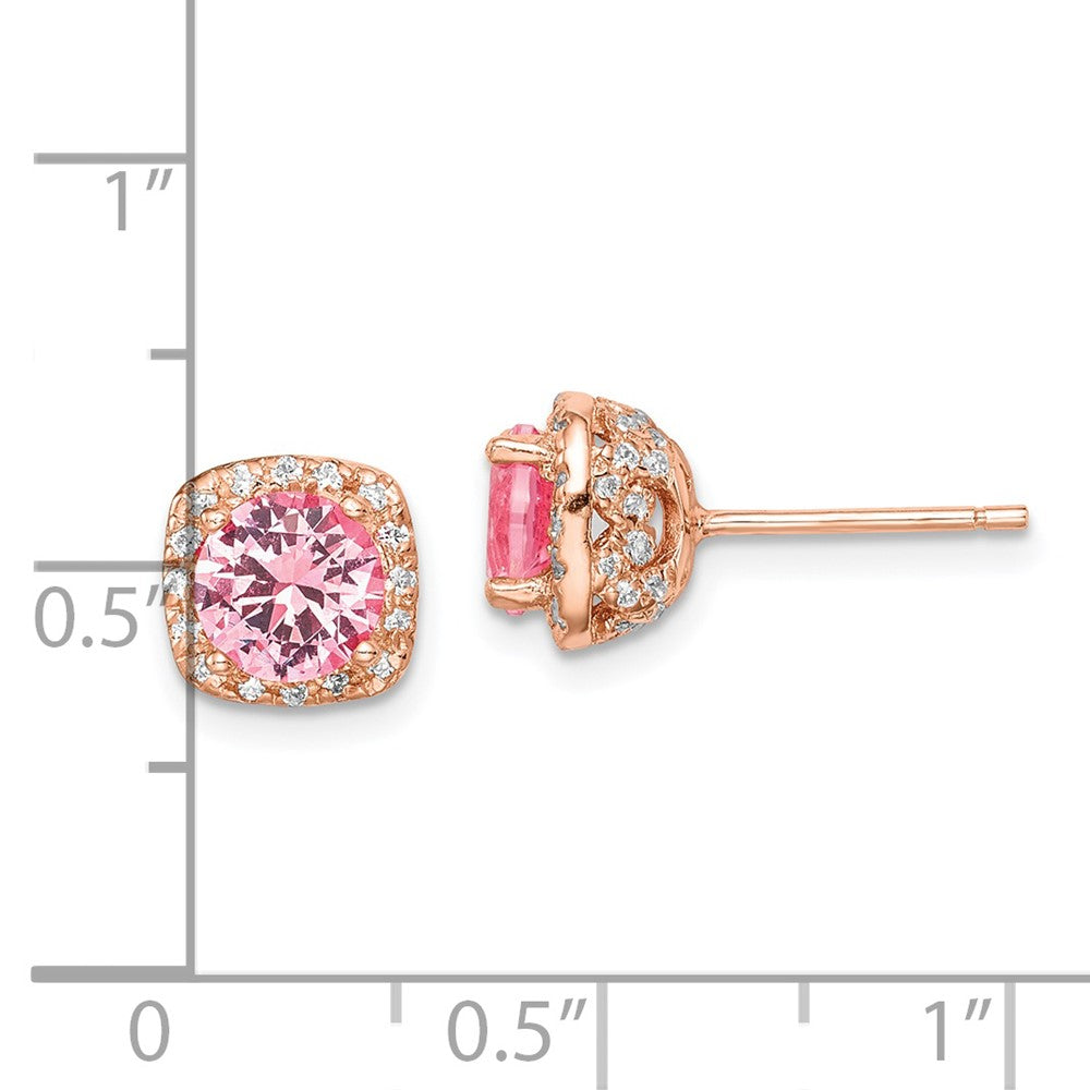 Sterlingsilber Roséfarben Quadratisch Rosa Kristall Mittig und Zirkonia Ohrstecker