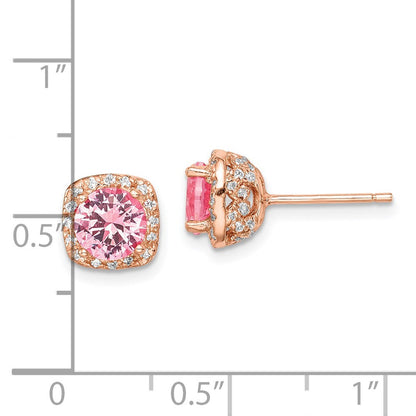 Sterlingsilber Roséfarben Quadratisch Rosa Kristall Mittig und Zirkonia Ohrstecker