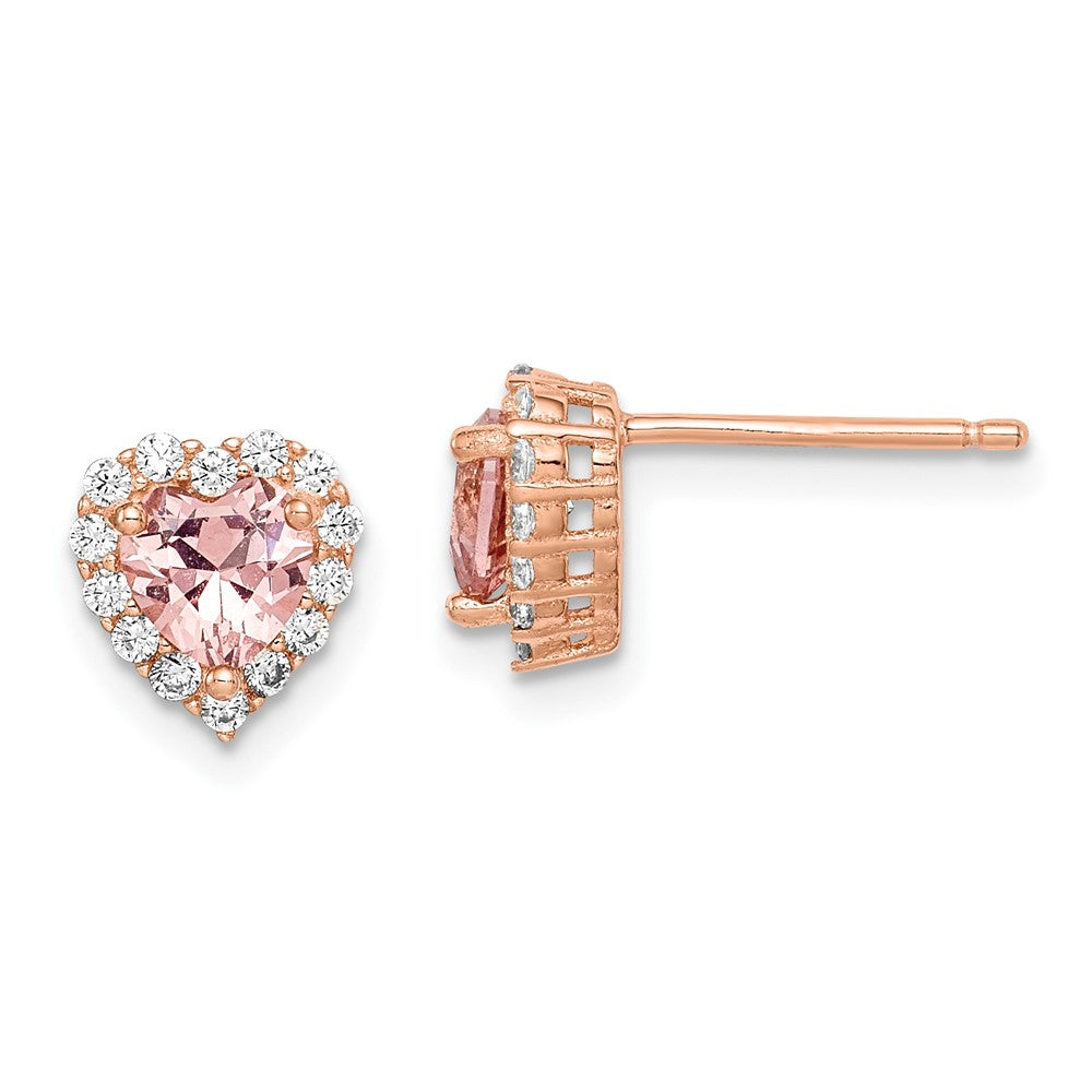 Sterlingsilber Roségoldbeschichtet Stecker Zirkonia und Kristall Rosa Herz Ohrringe