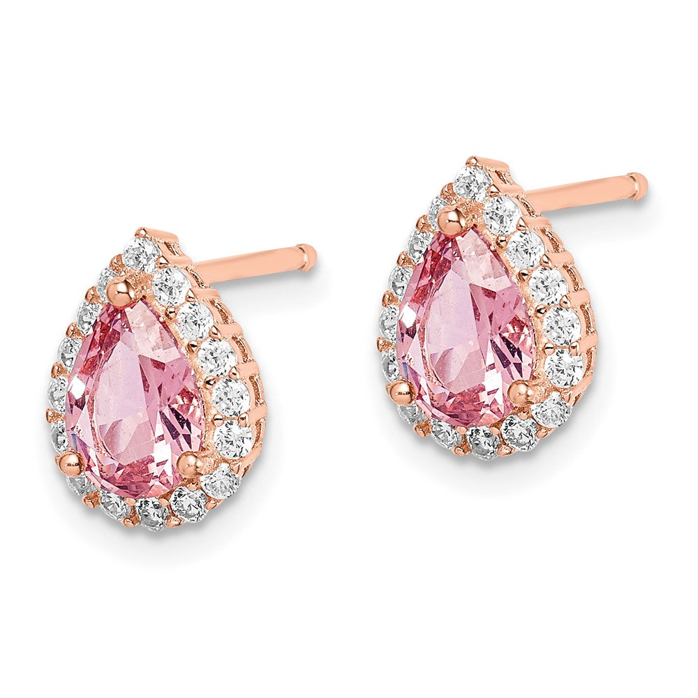 Sterlingsilber Roséfarben Stecker Zirkonia und Tropfen Rosa Kristall Ohrringe
