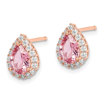 Sterlingsilber Roséfarben Stecker Zirkonia und Tropfen Rosa Kristall Ohrringe