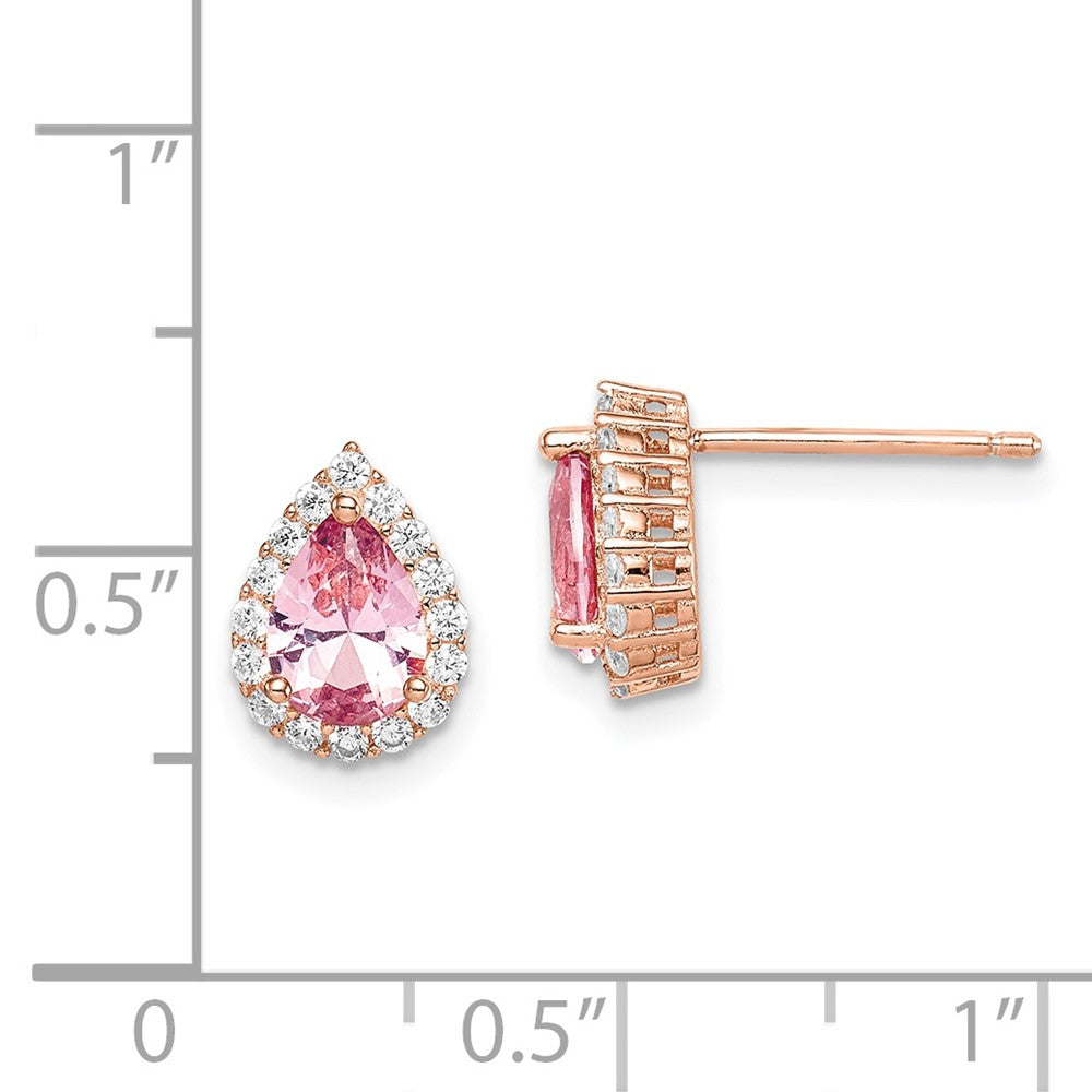 Sterlingsilber Roséfarben Stecker Zirkonia und Tropfen Rosa Kristall Ohrringe