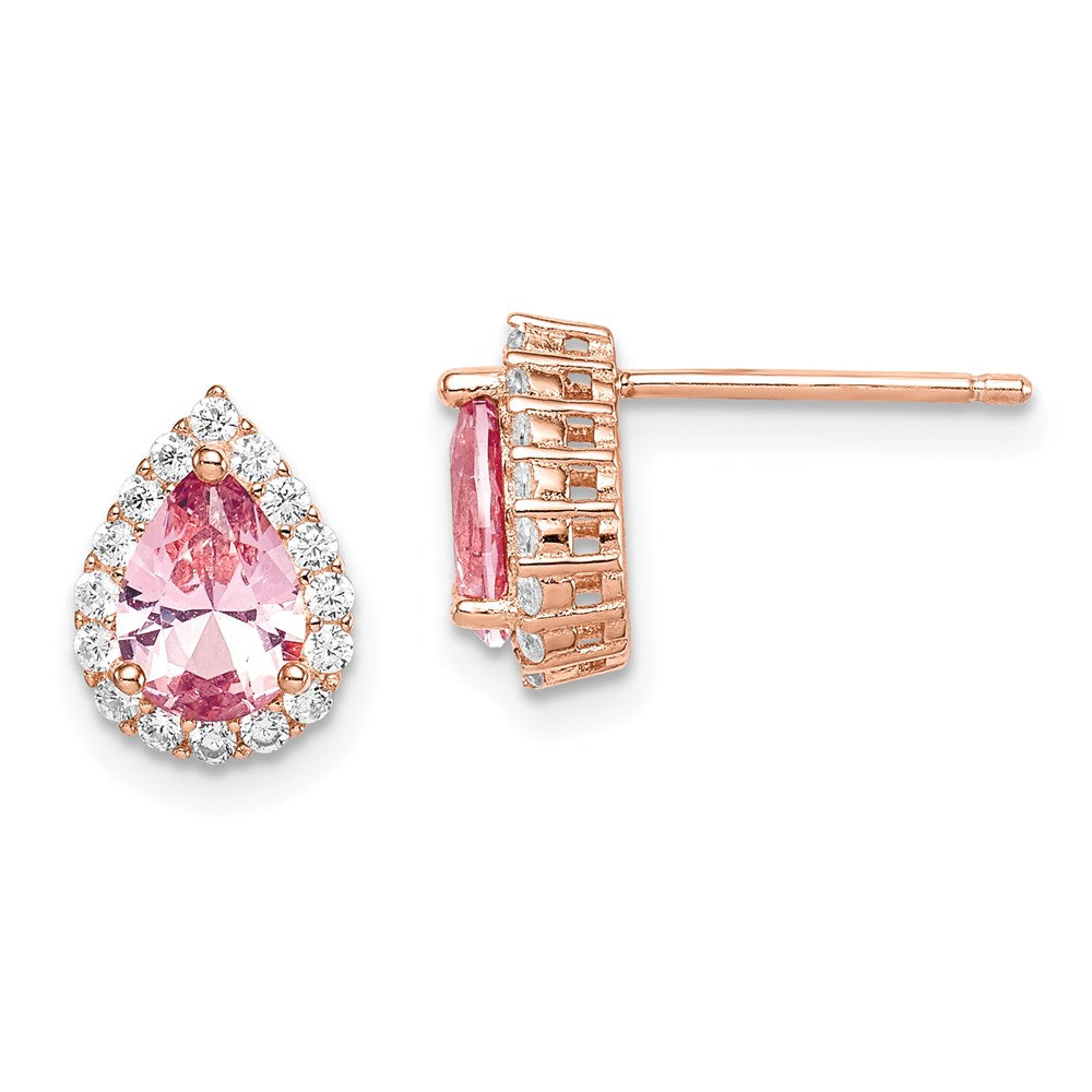 Sterlingsilber Roséfarben Stecker Zirkonia und Tropfen Rosa Kristall Ohrringe