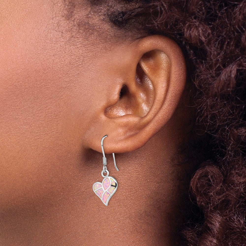 Sterlingsilber Rhodiniert Creat. Rosa Opal Herz Ohrhänger