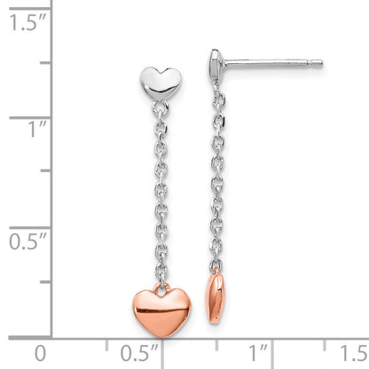 Sterlingsilber Rhodiniert Rose Vergoldet Herz Ohrstecker
