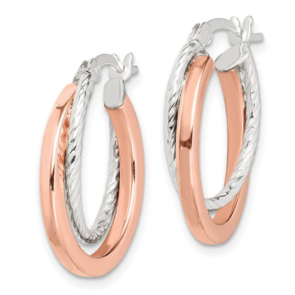 Sterlingsilber und Roséfarben Doppelt Creolen