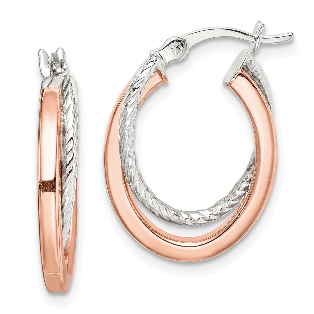 Sterlingsilber und Roséfarben Doppelt Creolen