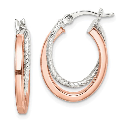 Sterlingsilber und Roséfarben Doppelt Creolen