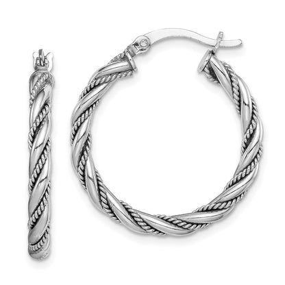 Sterlingsilber Rhodiniert 2.5x25mm Gedreht Creolen
