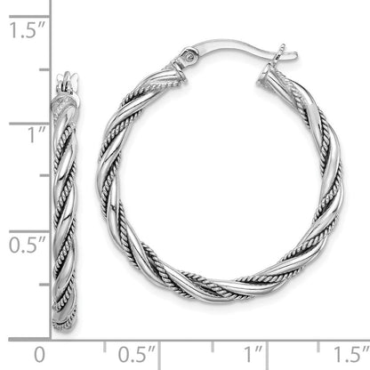 Sterlingsilber Rhodiniert 2.5x30mm Gedreht Creolen