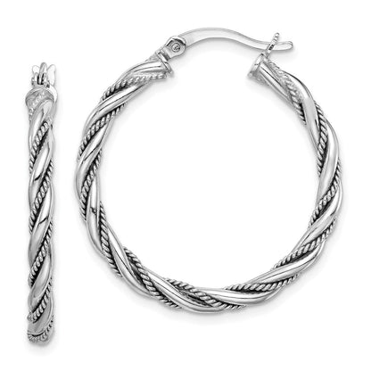 Sterlingsilber Rhodiniert 2.5x30mm Gedreht Creolen