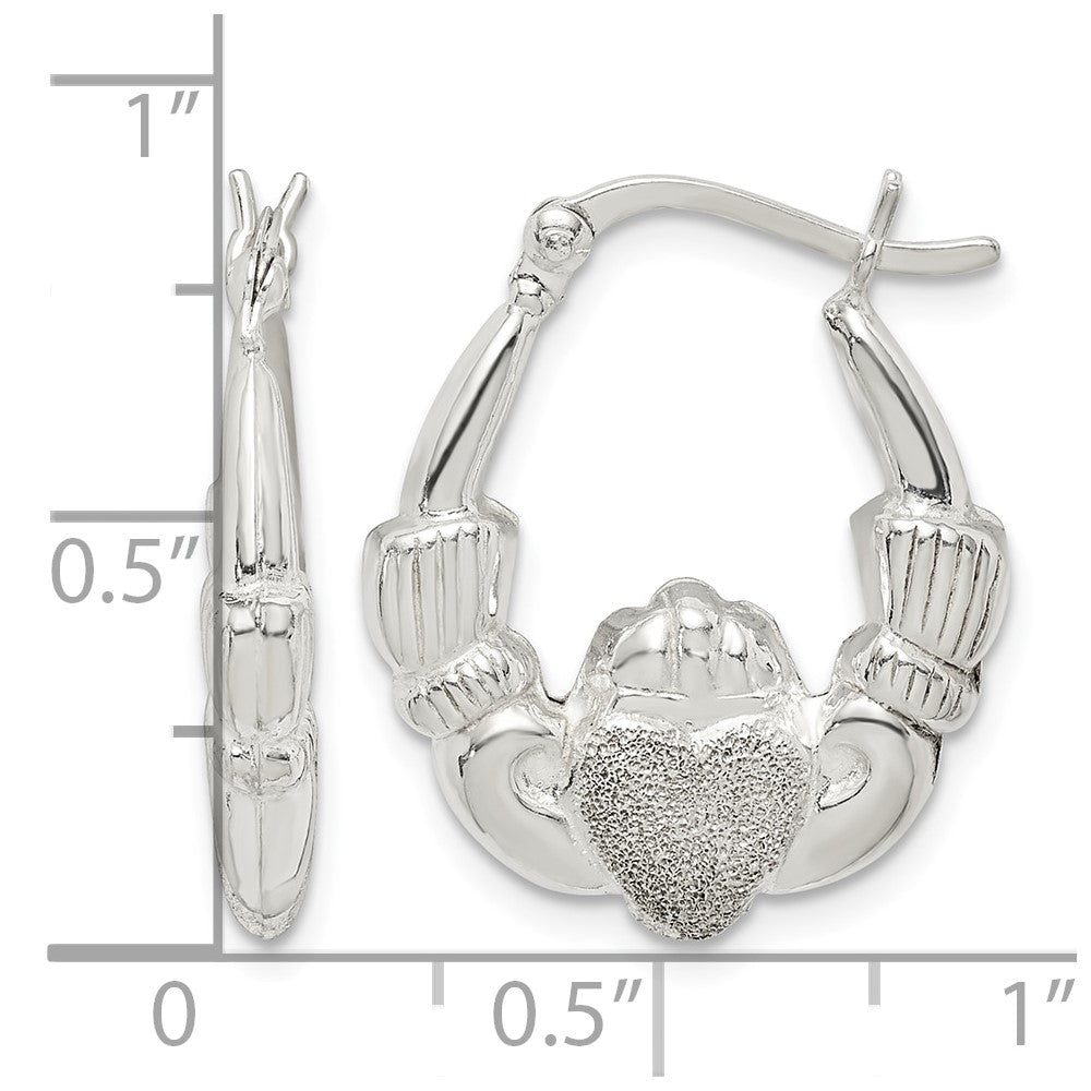 Sterlingsilber Poliert & Lasergeschnitten Claddagh Creolen