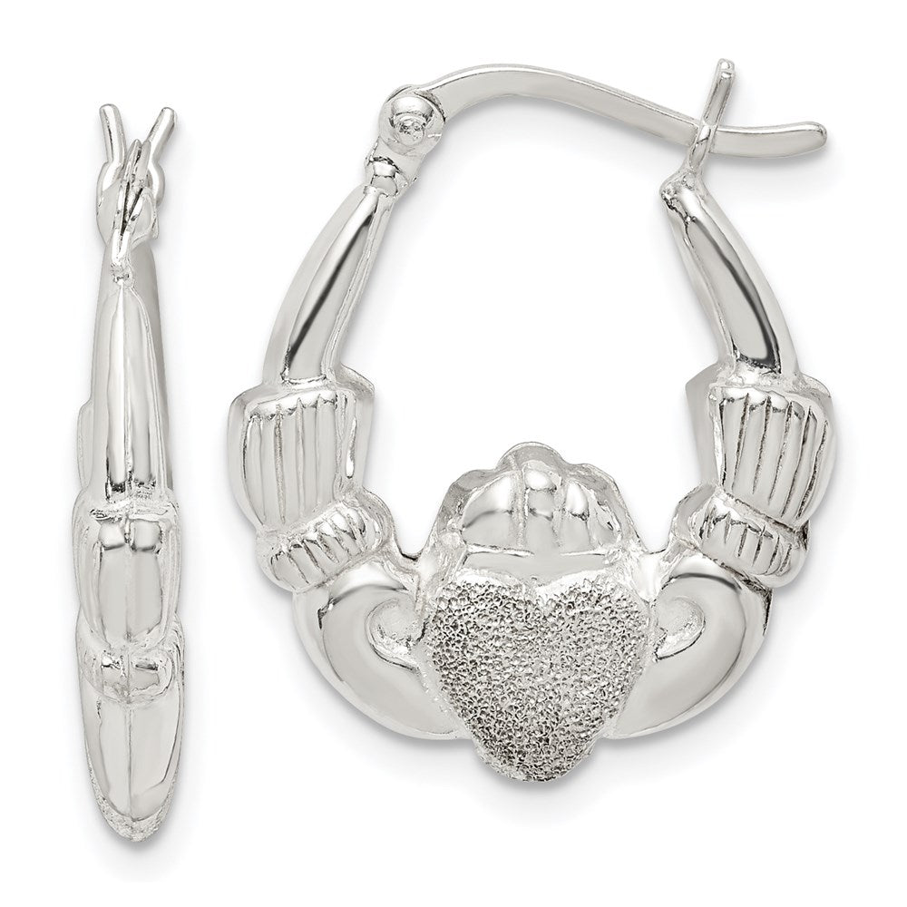 Sterlingsilber Poliert & Lasergeschnitten Claddagh Creolen