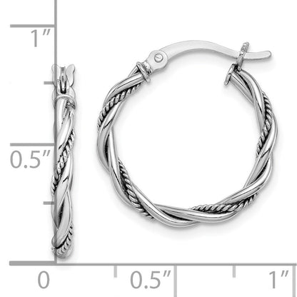 Sterlingsilber Rhodiniert Antikisiert 2x20mm Gedreht Creolen
